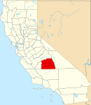 Map of California highlighting Tulare County